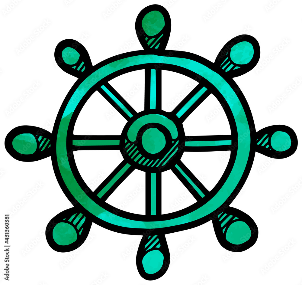Ship steering wheel icon style hand drawn watercolor vector illustration Ship steering wheel icon style hand drawn watercolor vector illustration