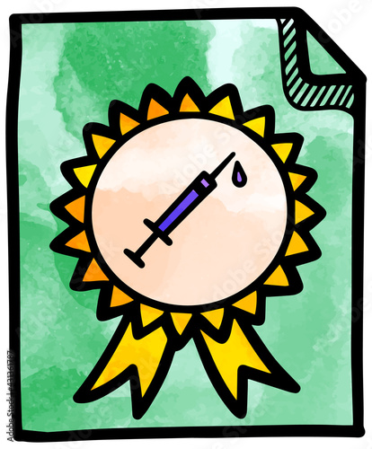 Hand drawn vaccination certificate concept icon watercolor vector illustration
