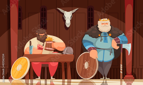 Viking Meal Cartoon Composition