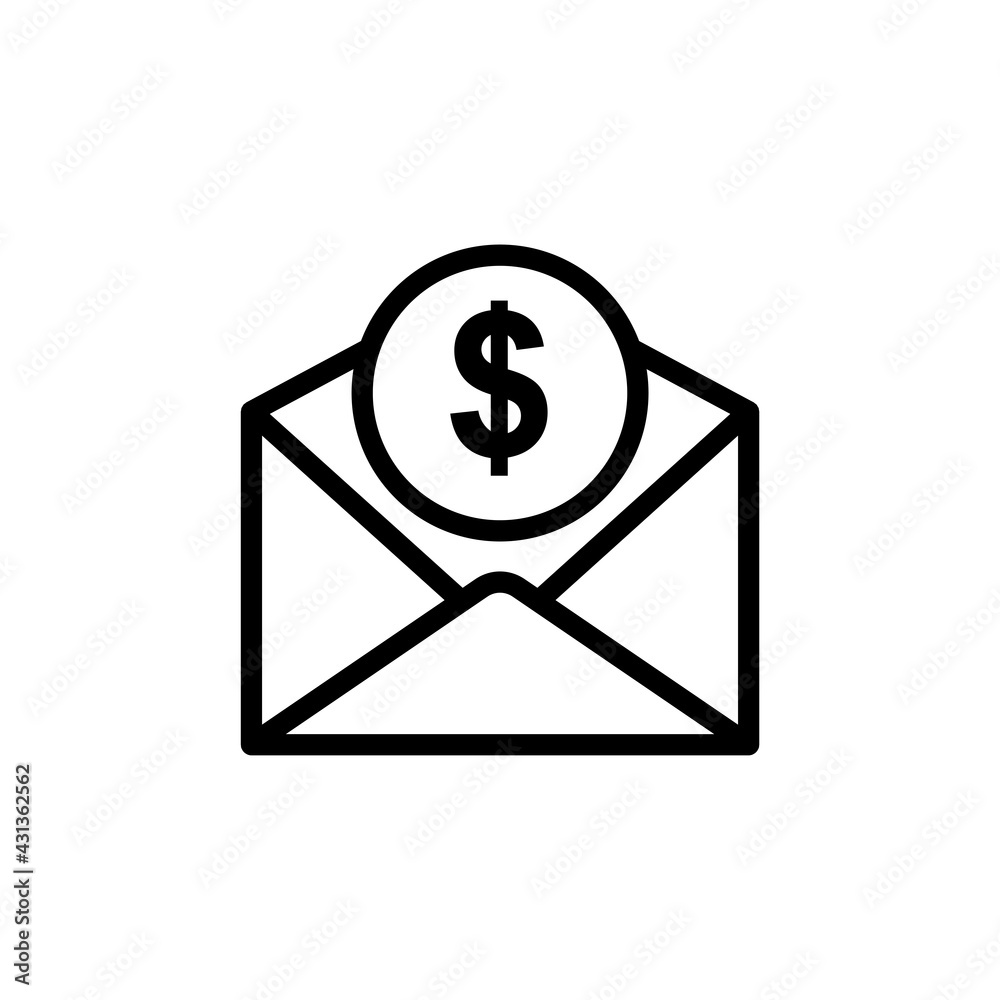 open envelope line icon with dollar. charity symbol, donation, humanity. Editable stroke. Design template vector open envelope line icon with dollar. charity symbol, donation, humanity. Editable stroke. Design template vector