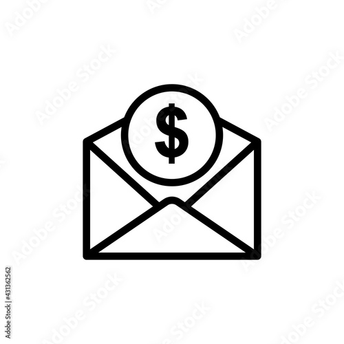 open envelope line icon with dollar. charity symbol, donation, humanity. Editable stroke. Design template vector