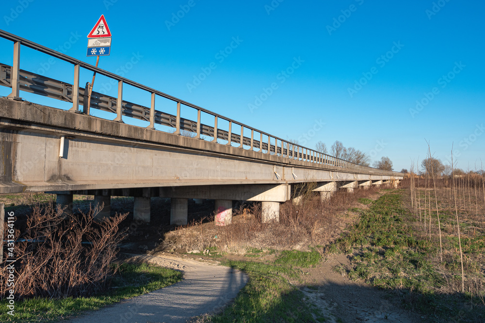 Side View of a Long Road Viaduct Built in Reinforced Concrete with ...