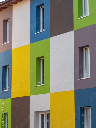 Facade of a House Divided into Rectangular Spaces colored Different Ways