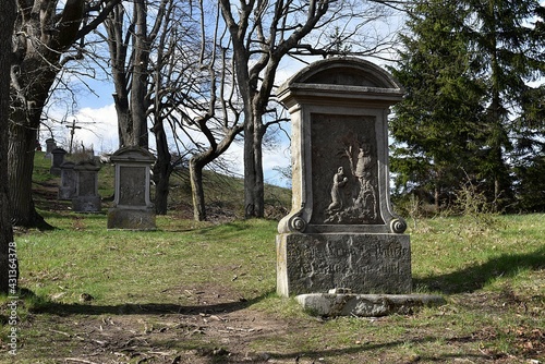 old damaged calvary with three crosses on top. Horná Roven near Banská Stiavnica in Slovakia  photo