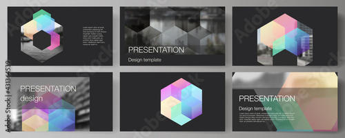 Vector layout of the presentation slides design business templates, multipurpose template with colorful hexagons, geometric shapes, tech background for presentation brochure, brochure cover, report.