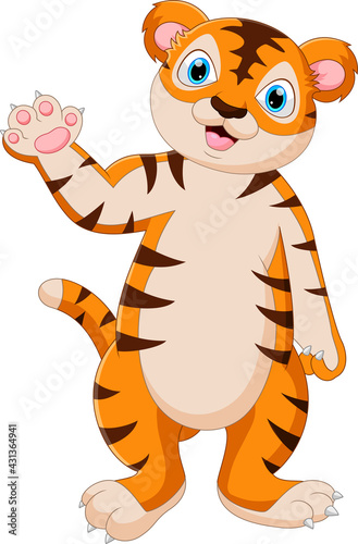 Fototapeta Naklejka Na Ścianę i Meble -  cartoon baby tiger standing and waving