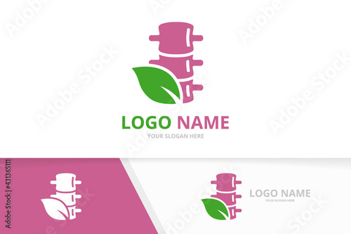 Vector spine and leaf logo combination. Unique spinal diagnostic center logotype design template.