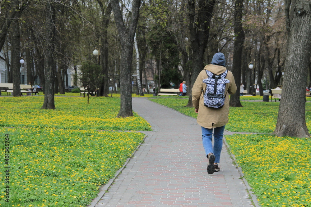 Fototapeta premium person walking in the park