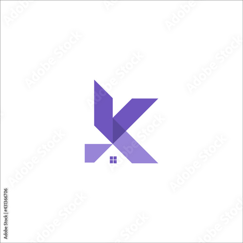 letter K with home logo design vector