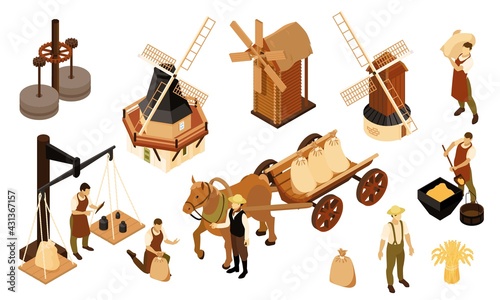 Windmill Isometric Icon Set