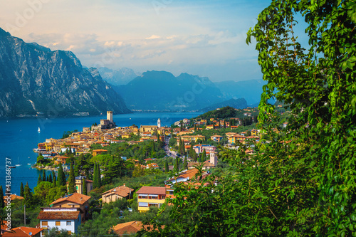 Malcesine resort and lake Garda view from the hill, Italy © janoka82