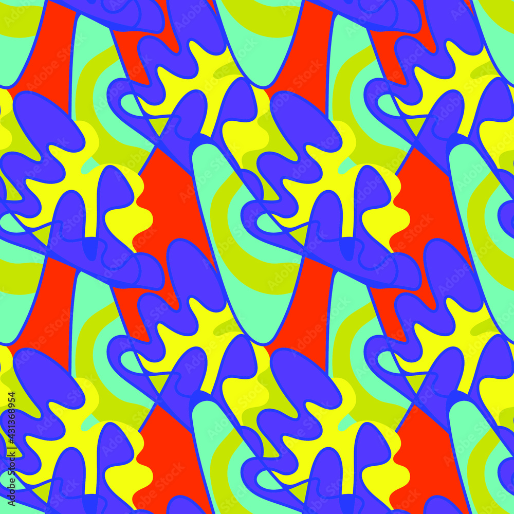 Seamless unusual abstract pattern with hand drawn wave lines and shapes