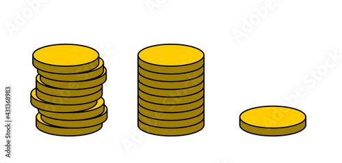 Gold Coin Money or Cryptocurrency Token Icon Set. Vector Image.