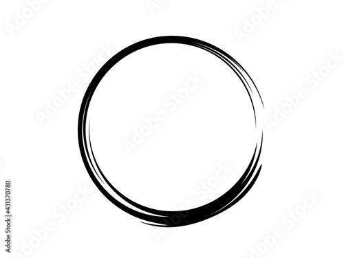 Grunge circle made of black paint.Grunge oval shape made for marking.Grunge element isolated on the white background.