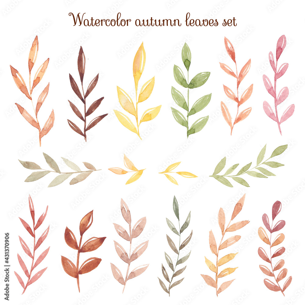 Watercolor autumn hand draw leaves Watercolor autumn hand draw leaves
