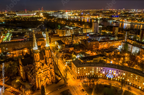 Warsaw cathedral and the National Stadium in the background