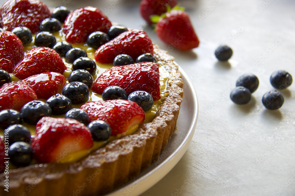 soft focus on fruits cake with berries soft focus on fruits cake with berries