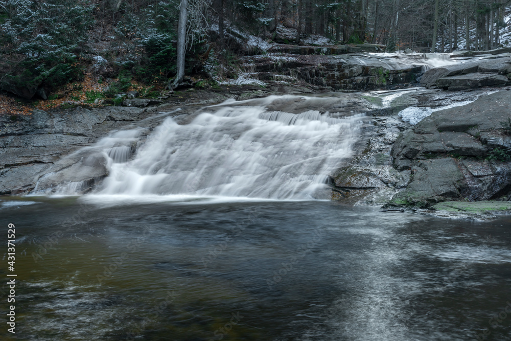 Cold morning with Mumlavske waterfalls near Harrachov town in Krkonose mountains Cold morning with Mumlavske waterfalls near Harrachov town in Krkonose mountains