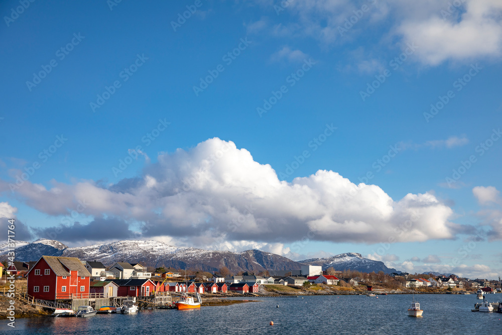 Blue sky and white clouds in Salhussundet , Brønnøy municipality, ,Helgeland,Nordland county,Norway,scandinavia,Europe