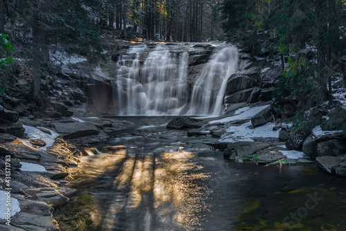 Cold morning with Mumlavske waterfalls near Harrachov town in Krkonose mountains