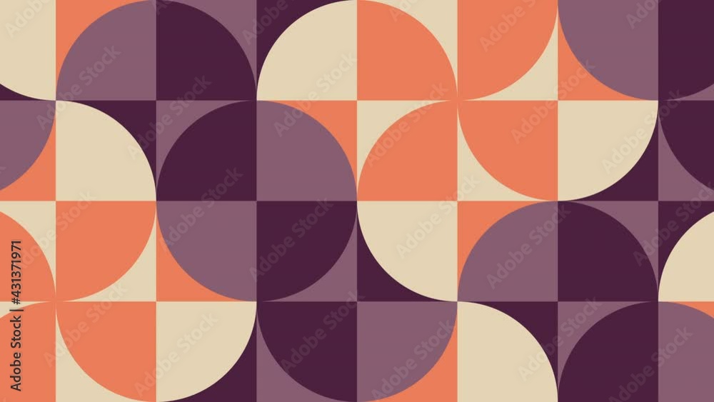 Animated tiles in vintage geometric pattern in warm color palette . Motion graphic seamless loop animation in retro flat style