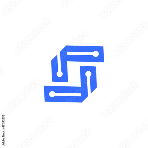 letter S circuit board logo design vector