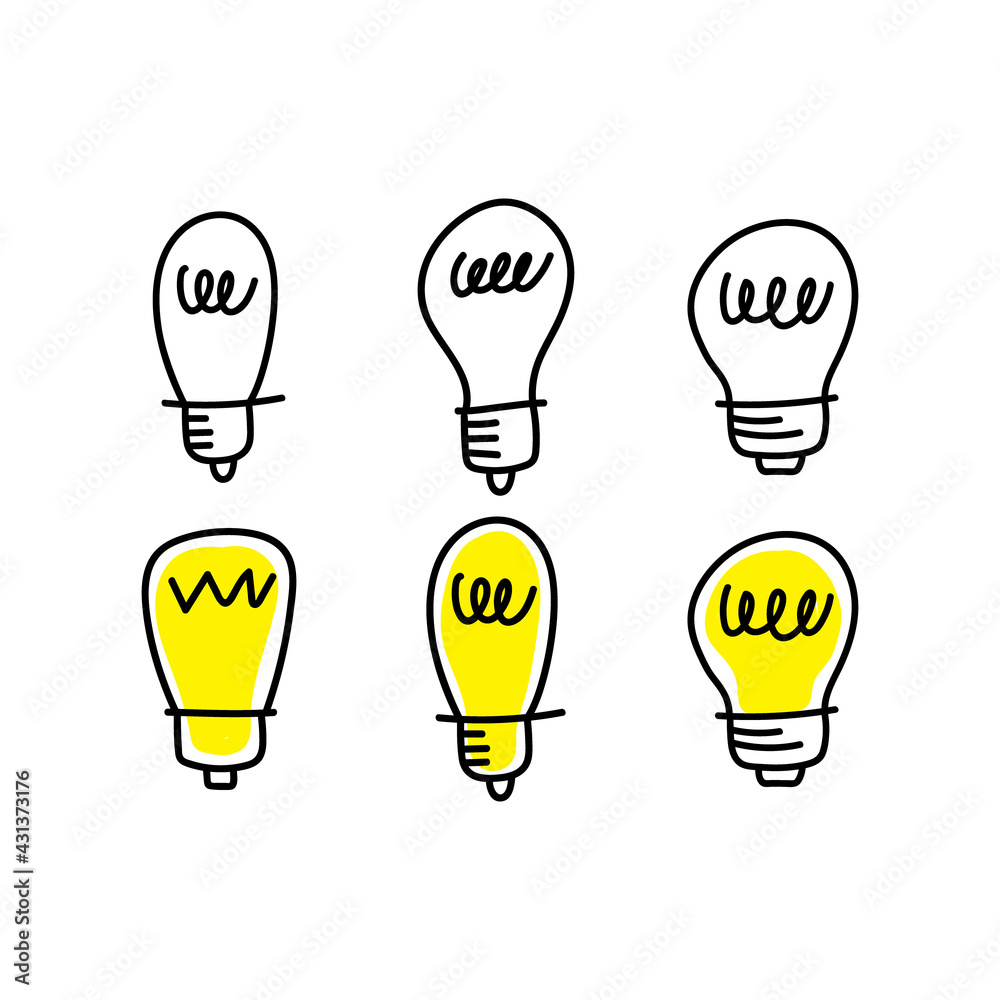 Idea icon doodle. Lightbulb illustration set. Hand drawn electric lamp. Idea icon doodle. Lightbulb illustration set. Hand drawn electric lamp.