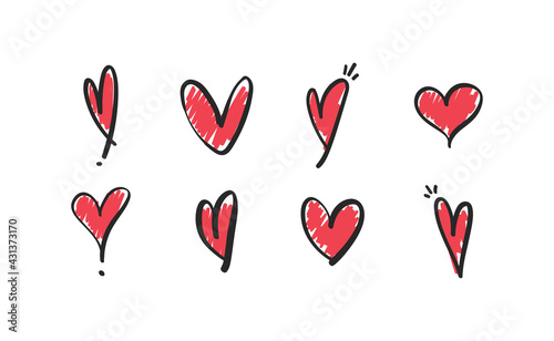 Heart doodles set. Hand drawn vector illustration of hearts. Love symbols.