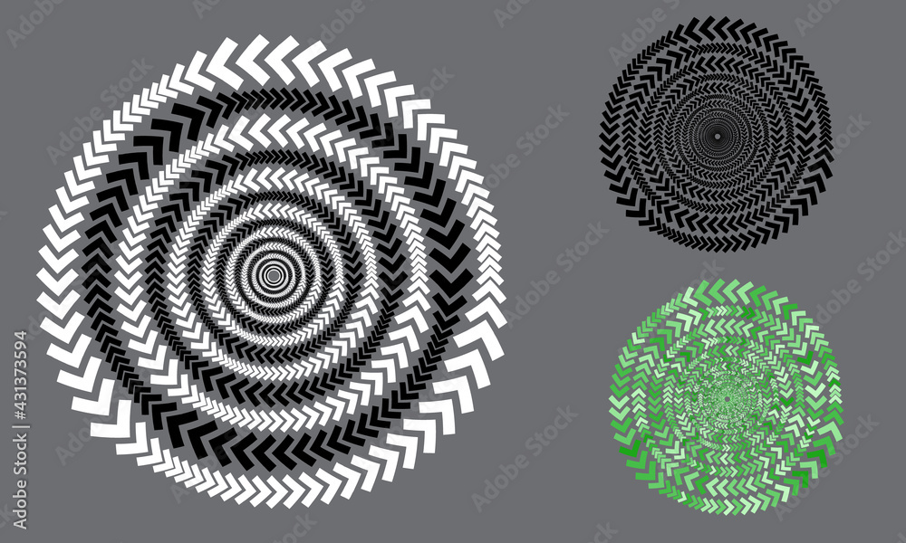 Abstract dotted vector background. Halftone effect with arrows. Spiral arrow dotted background or icon. Yin and yang style. Abstract dotted vector background. Halftone effect with arrows. Spiral arrow dotted background or icon. Yin and yang style.