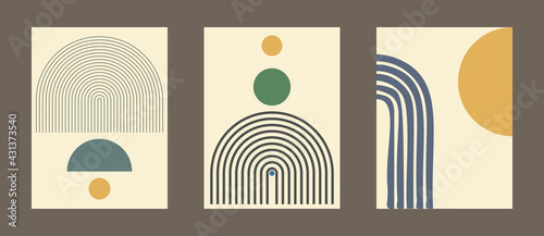 Set of abstract mid century posters composition vector design. Modern boho minimalist art. EPS10 vector illustration.