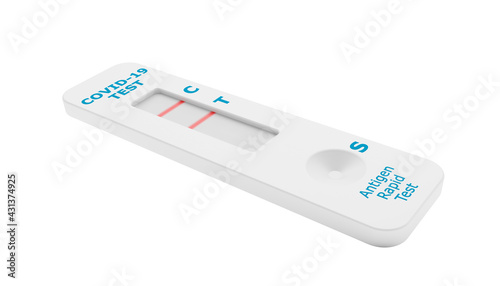 3d render of a covid 19 antigen rapid test with a positive test result - isolated
