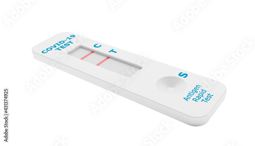 3d render of a covid 19 antigen rapid test with a positive test result - isolated photo