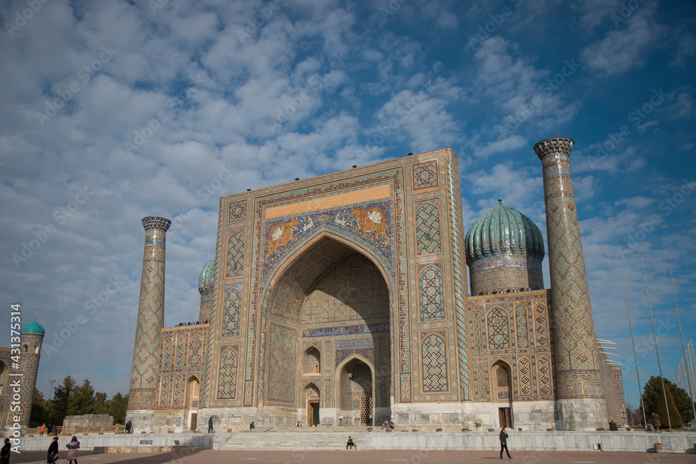Registan Square Mosque complex in Samarkand, Uzbekistan