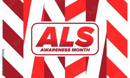 ALS Awareness Month. Amyotrophic lateral sclerosis. Annual campaign is held in May in United States. Control and protection. Prevention campaign. Medical health care concept. Vector illustration