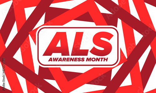 ALS Awareness Month. Amyotrophic lateral sclerosis. Annual campaign is held in May in United States. Control and protection. Prevention campaign. Medical health care concept. Vector illustration