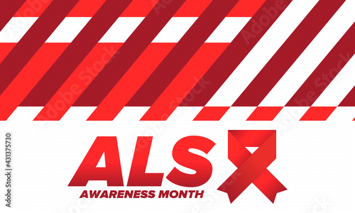 ALS Awareness Month. Amyotrophic lateral sclerosis. Annual campaign is held in May in United States. Control and protection. Prevention campaign. Medical health care concept. Vector illustration