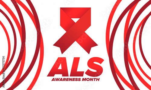 ALS Awareness Month. Amyotrophic lateral sclerosis. Annual campaign is held in May in United States. Control and protection. Prevention campaign. Medical health care concept. Vector illustration