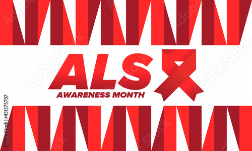 ALS Awareness Month. Amyotrophic lateral sclerosis. Annual campaign is held in May in United States. Control and protection. Prevention campaign. Medical health care concept. Vector illustration