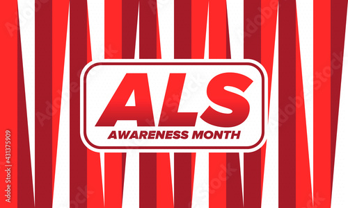 ALS Awareness Month. Amyotrophic lateral sclerosis. Annual campaign is held in May in United States. Control and protection. Prevention campaign. Medical health care concept. Vector illustration