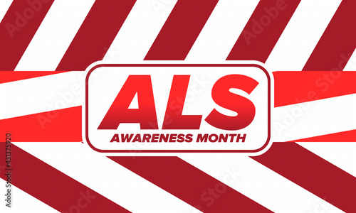 ALS Awareness Month. Amyotrophic lateral sclerosis. Annual campaign is held in May in United States. Control and protection. Prevention campaign. Medical health care concept. Vector illustration