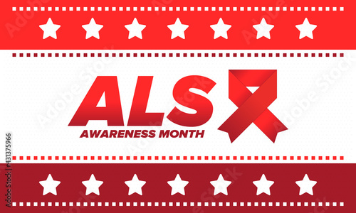 ALS Awareness Month. Amyotrophic lateral sclerosis. Annual campaign is held in May in United States. Control and protection. Prevention campaign. Medical health care concept. Vector illustration