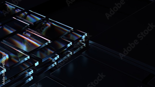 3d render of technology background with glass dispersion effect. Technology concept. Roughness blurred glass structure.