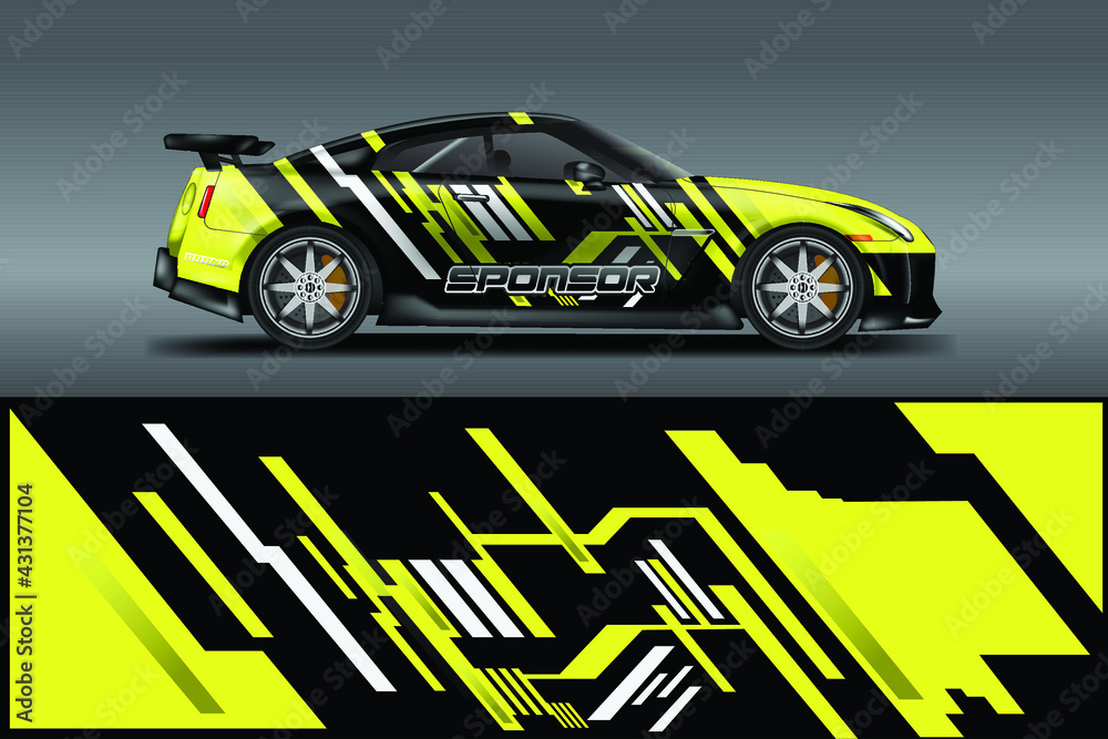 Decal Car Wrap Design Vector. Graphic Abstract Stripe Racing Background For Vehicle, Race car, Rally, Drift . Ready Print File