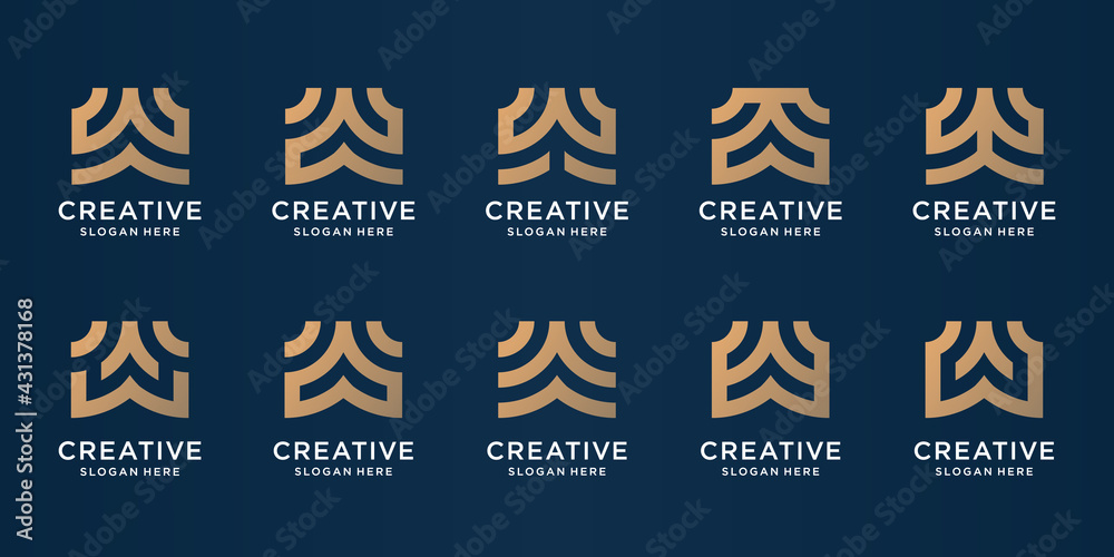 Set of abstract initial letter W logo design template. icons for business of luxury, elegant, shape. Premium Vector