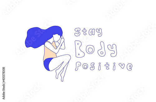 Fototapeta Naklejka Na Ścianę i Meble -  Bodypositive girl in underwear lies. The concept of body positivity and feminism. Flat line outline illustration