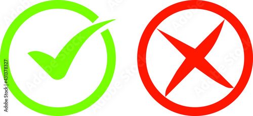 green and red  checkmark isolated on white background. Correct and no vote choise isolated symbol