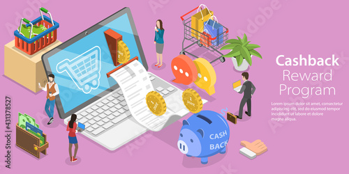 3D Isometric Flat Vector Conceptual Illustration of Cashback Reward Program