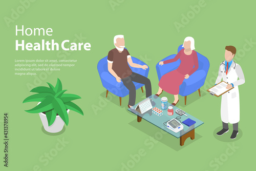 3D Isometric Flat Vector Conceptual Illustration of Home Healthcare