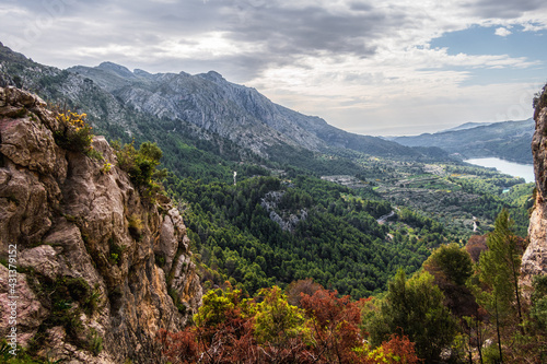 Natural landscape of the mountains in the interior of the province of Alicante (Spain), on a day with some clouds.