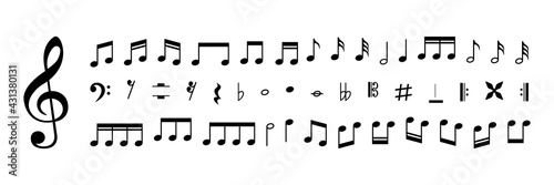 Collection of Music notes. Musical key signs. Vector symbols on white background. Vector illustration. EPS 10